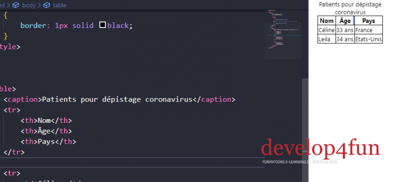 Tableaux HTML : Les Notions De Base - Develop4fun Programmation Web